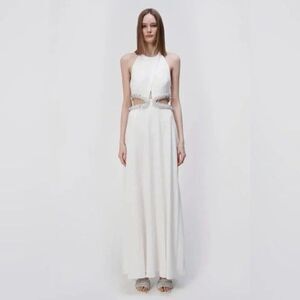 SIMKHAI Sandi Embellished Sequin Waist Cut-Out Halter Gown Maxi Dress Party 0